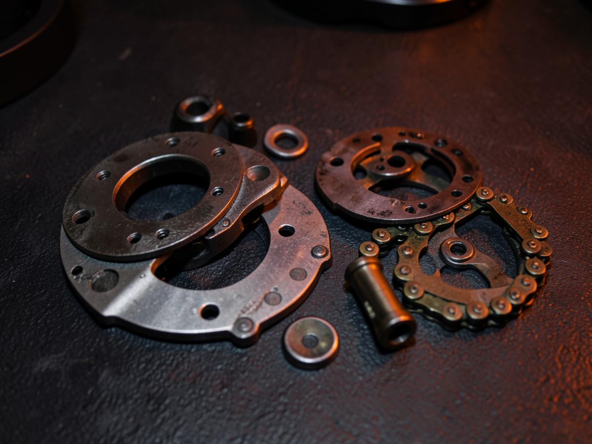 Peças de moto de reposição sobre bancada